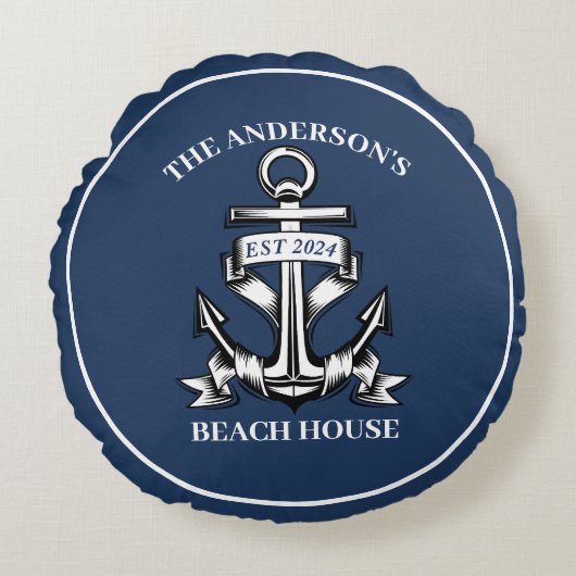 Nautische boot strand huis anker familienaam est rond kussen (Voorkant)