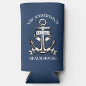 Nautische boot strand huis anker familienaam est seltzer blikjeskoeler (Voorkant)