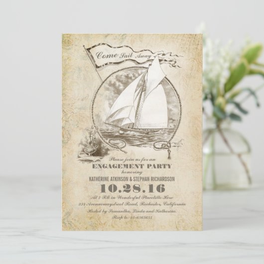 nautische boot verlovingsfeest uit te nodigen kaart (Staand voorkant)