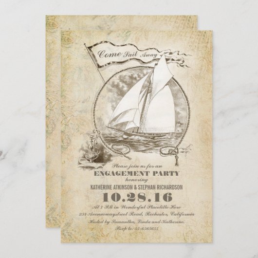 nautische boot verlovingsfeest uit te nodigen kaart (Voorkant / Achterkant)