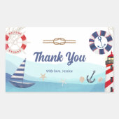 Nautische boot vuurtoren blauw rood dank u rechthoekige sticker (Voorkant)