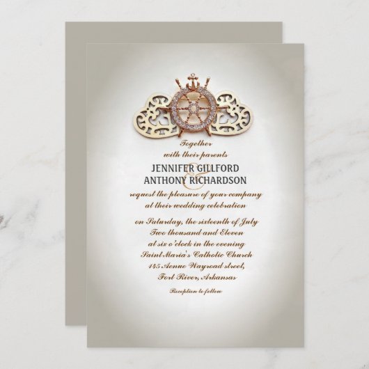 nautische boot wiel en liefde harten bruiloft uit  kaart (Voorkant / Achterkant)