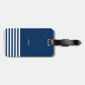 Nautische bootanker marineblauw gestreept bagagelabel (Achterkant horizontaal)