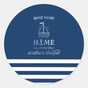 Nautische bootanker marineblauw gestreept ronde sticker