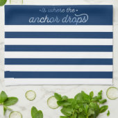 Nautische bootanker marineblauw gestreept theedoek (Gevouwen)