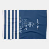 Nautische bootanker marineblauw gestreept theedoek (Horizontaal)