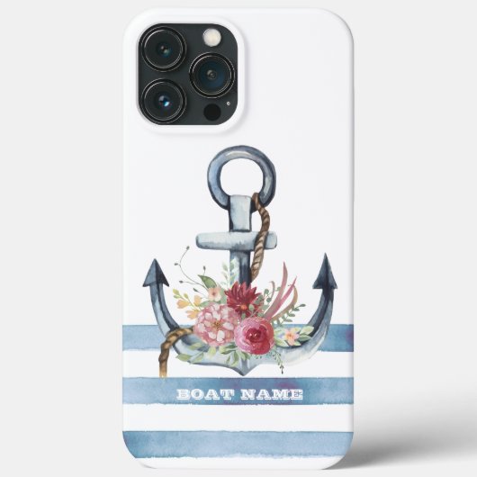 Nautische bootnaam, anker bloemen strepen Case-Mate iPhone case (Achterkant)