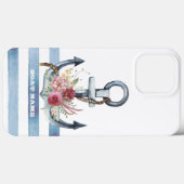 Nautische bootnaam, anker bloemen strepen Case-Mate iPhone case (Achterkant (horizontaal))