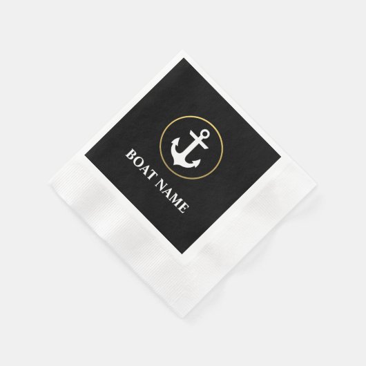 Nautische Bootnaam Anker Cocktail Zwart Goud Servet (Hoek)