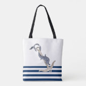 Nautische bootnaam, anker dolfijn blauw gestreept  tote bag (Achterkant)