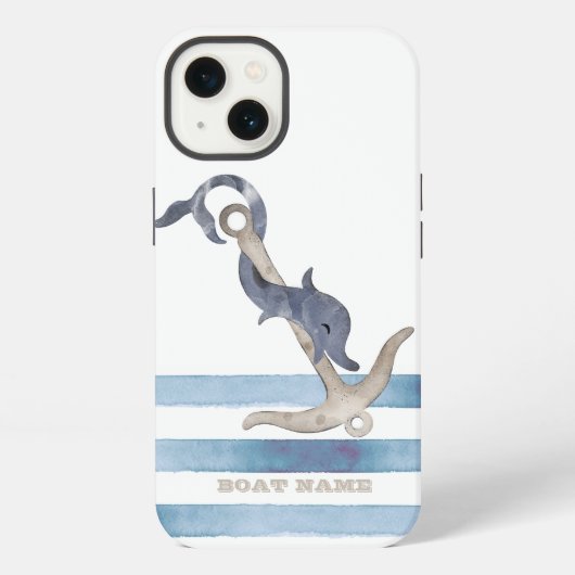 Nautische bootnaam, Anker Dolfijn Strepen iPhone Hoesje (Achterkant)