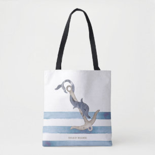 Nautische bootnaam, Anker Dolfijn Strepen Tote Bag
