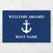 Nautische Bootnaam Anker Navy Blue Welkom aan boor Sparkling Wijnetiket (Enkel label)
