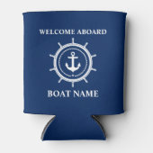 Nautische Bootnaam Anker Rope Helm Welkom aan boor Blikjeskoeler (Voorkant)