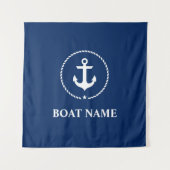 Nautische Bootnaam Anker Rope Navy Blue Square Wandkleed (Voorkant (horizontaal))