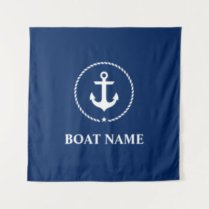 Nautische Bootnaam Anker Rope Navy Blue Square Wandkleed