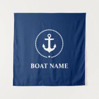 Nautische Bootnaam Anker Rope Navy Blue Square Wandkleed