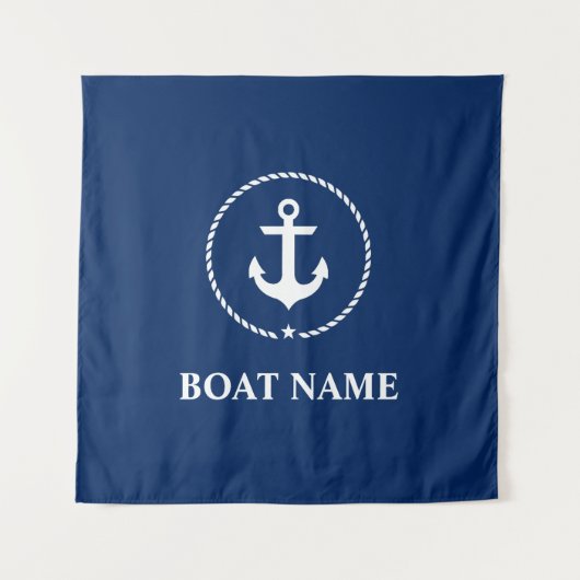 Nautische Bootnaam Anker Rope Navy Blue Square Wandkleed (Voorkant (horizontaal))
