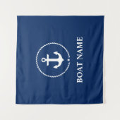 Nautische Bootnaam Anker Rope Navy Blue Square Wandkleed (Voorkant)