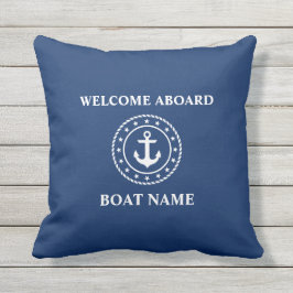 Nautische Bootnaam Anker Rope Stars Blauw Welkom Buitenkussen