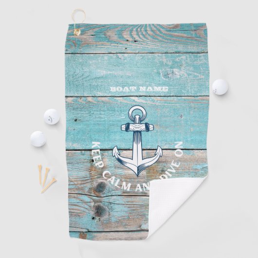 Nautische Bootnaam Anker Rustiek Hout Golfhanddoek (Insitu)