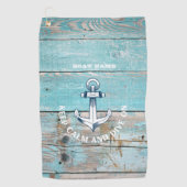 Nautische Bootnaam Anker Rustiek Hout Golfhanddoek (Voorkant)