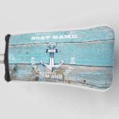 Nautische Bootnaam Anker Rustiek Hout Golfheadcover (Voorkant)
