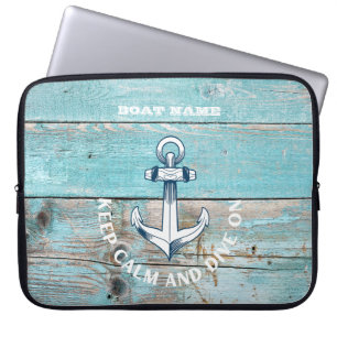 Nautische Bootnaam Anker Rustiek Hout Laptop Sleeve
