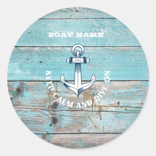 Nautische Bootnaam Anker Rustiek Hout Ronde Sticker (Voorkant)