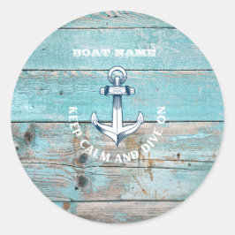 Nautische Bootnaam Anker Rustiek Hout Ronde Sticker