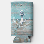 Nautische Bootnaam Anker Rustiek Hout Seltzer Blikjeskoeler (Achterkant)