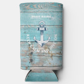 Nautische Bootnaam Anker Rustiek Hout Seltzer Blikjeskoeler (Voorkant)