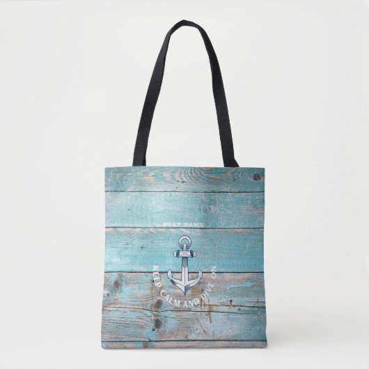 Nautische Bootnaam Anker Rustiek Hout Tote Bag (Voorkant)