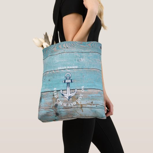 Nautische Bootnaam Anker Rustiek Hout Tote Bag (Dichtbij)