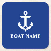 Nautische Bootnaam Anker Star Blauw Kartonnen Onderzetters (Voorkant)