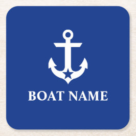 Nautische Bootnaam Anker Star Blauw Kartonnen Onderzetters