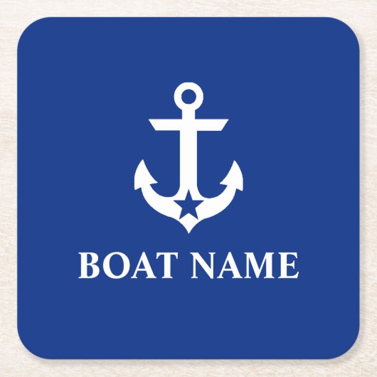 Nautische Bootnaam Anker Star Blauw Kartonnen Onderzetters (Voorkant)