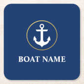 Nautische Bootnaam Anker Star Blue Gold Kartonnen Onderzetters (Voorkant)