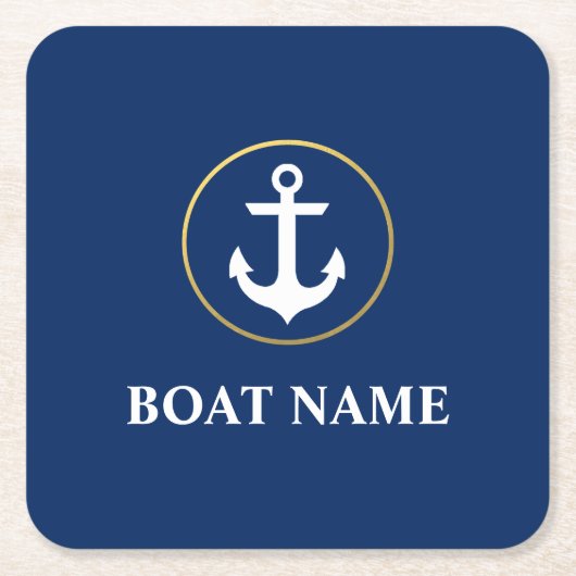 Nautische Bootnaam Anker Star Blue Gold Kartonnen Onderzetters (Voorkant)