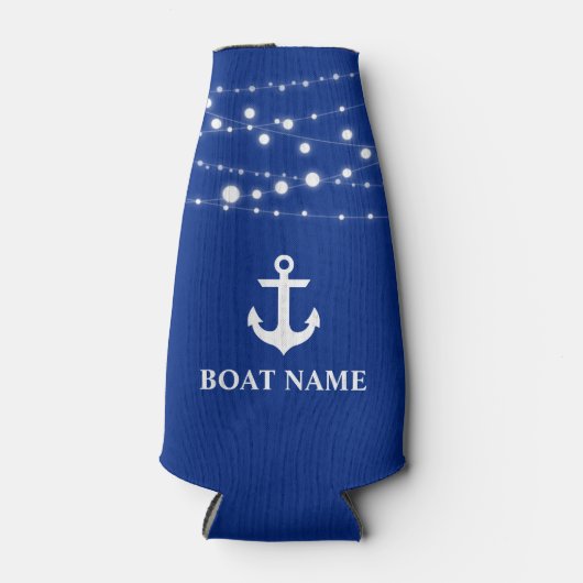 Nautische Bootnaam Anker String Lights Blauw Flesjeskoeler (Voorkant)