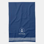 Nautische Bootnaam Anker Touw Blauw Gestreept Theedoek (Verticaal)