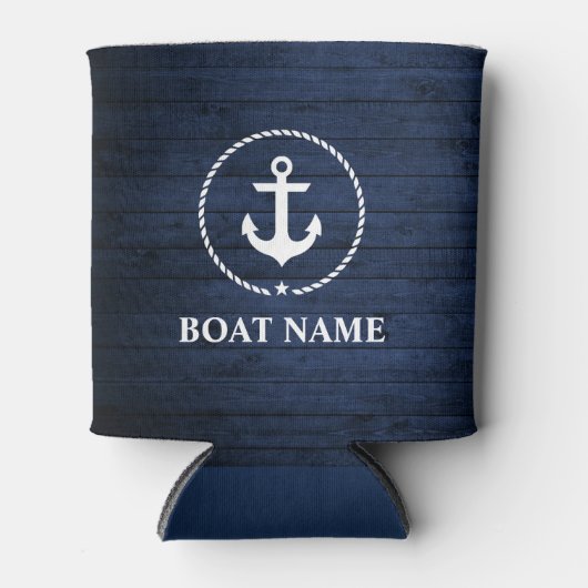 Nautische Bootnaam Anker Touw Blauw Hout Blikjeskoeler (Voorkant)