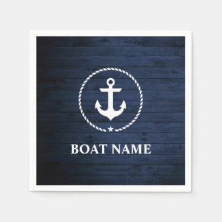 Nautische Bootnaam Anker Touw Blauw Hout Servet