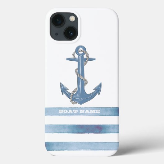 Nautische bootnaam, Anker, Touw, Lichtblauwe strep Case-Mate iPhone Case (Achterkant)