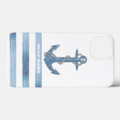 Nautische bootnaam, Anker, Touw, Lichtblauwe strep Case-Mate iPhone Case (Achterkant (horizontaal))
