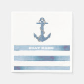 Nautische bootnaam,anker,touw,lichtblauwe strepen servet (Voorkant)