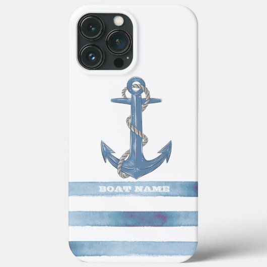 Nautische bootnaam,anker,touw,lichte blauwe strepe Case-Mate iPhone case (Achterkant)
