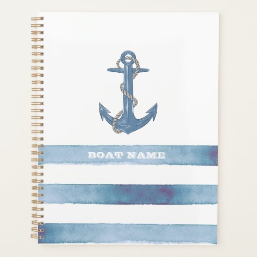Nautische bootnaam,anker,touw,lichte blauwe strepe planner (Voorkant)
