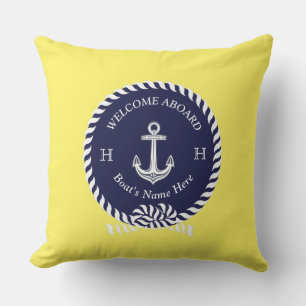 Nautische bootnaam anker touw marineblauw welkom buitenkussen