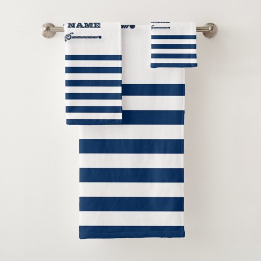 Nautische bootnaam, anker, touwstrepen bad handdoek (Insitu)